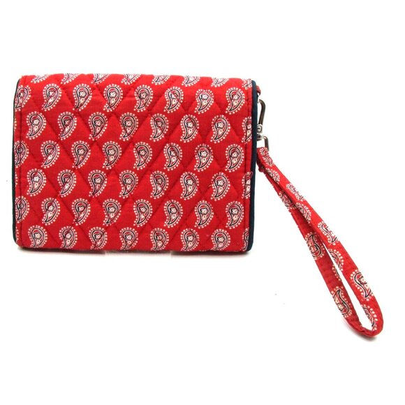 Vera Bradley Red Bandana Petite Paisley Printed Turnlock Wristlet Wallet Quilted - Picture 2 of 12